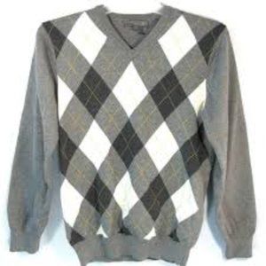 Men's Old Navy Argyle V-neck Black/Gray Sweater M